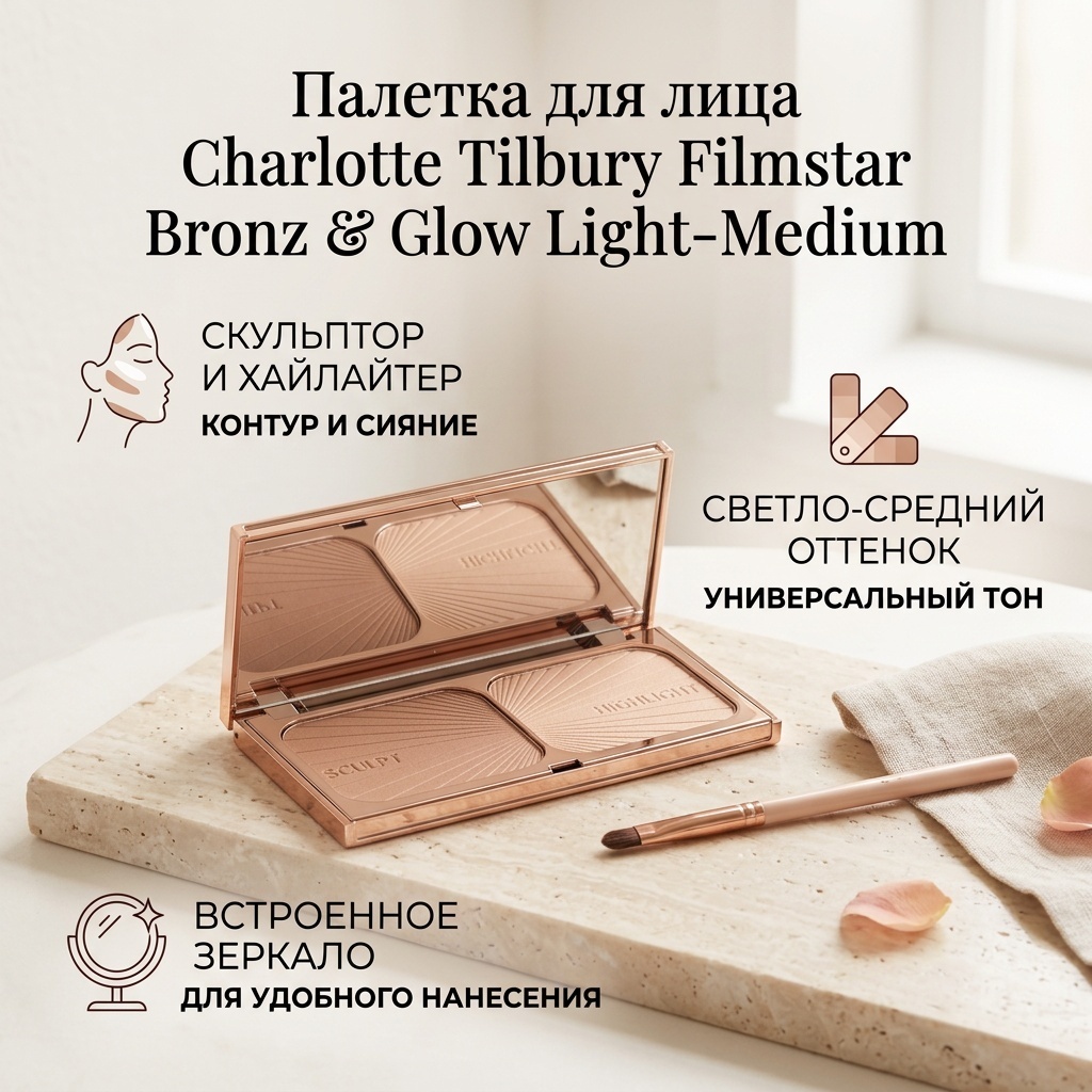 Charlotte Tilbury Filmstar Bronz & Glow Light-Medium Face Sculpt And Highlighter хайлайтер Light-Medium