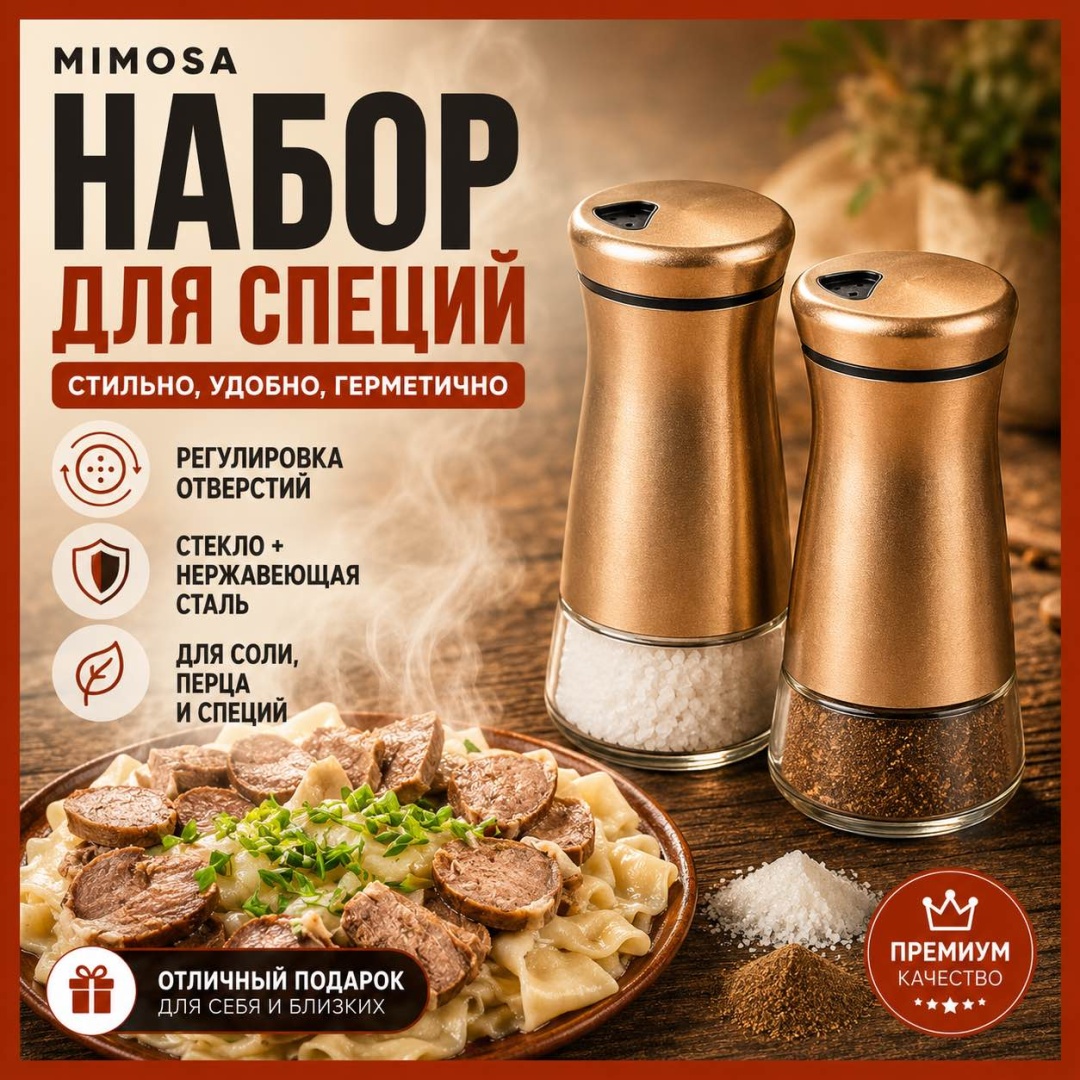 Mimosa набор для специй Солонка и перечница набор для приправ, нержавеющая сталь, стекло