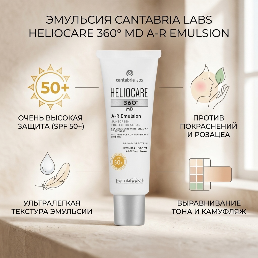 Cantabria Labs эмульсия Heliocare 360' A-R Emulsion SPF50+ для лица 50 мл