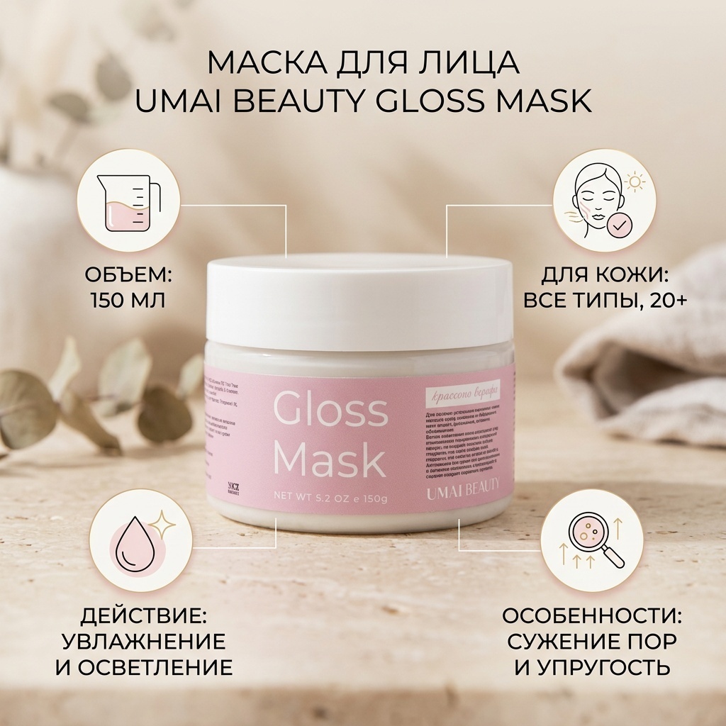 Маска для лица Umai Beauty крем Gloss Mask 150 мл
