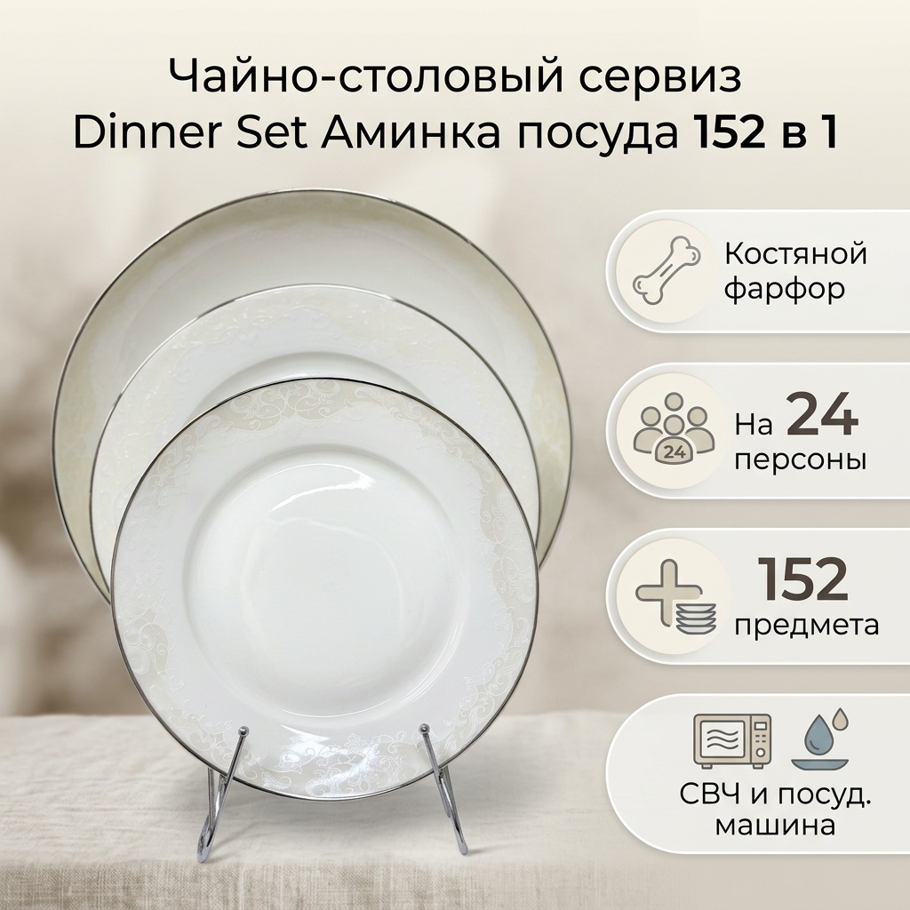 Сервиз чайно-столовый Dinner Set Аминка посуда 152 в 1
