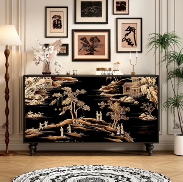 Комод 8754c, 150x40x90 см, черный, мультиколор, бежевый
