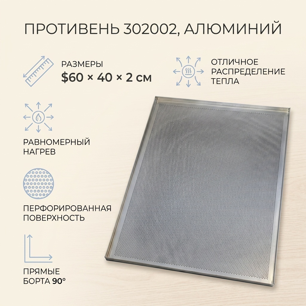 Противень для выпечки, для запекания, для пиццы, для хлеба, для кексов, для круассанов алюминий, 1 шт