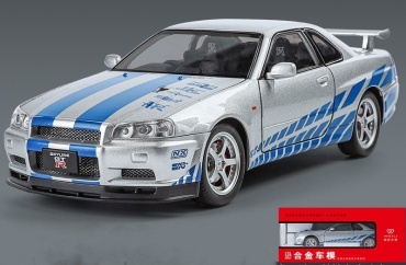 Машина Nissan GTR R34 серый, синий