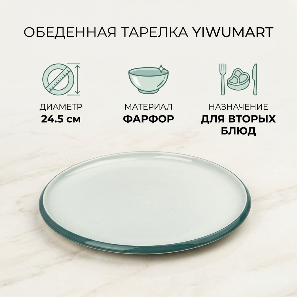 Обеденная тарелка Yiwumart 24.5 см, 1 шт, фарфор