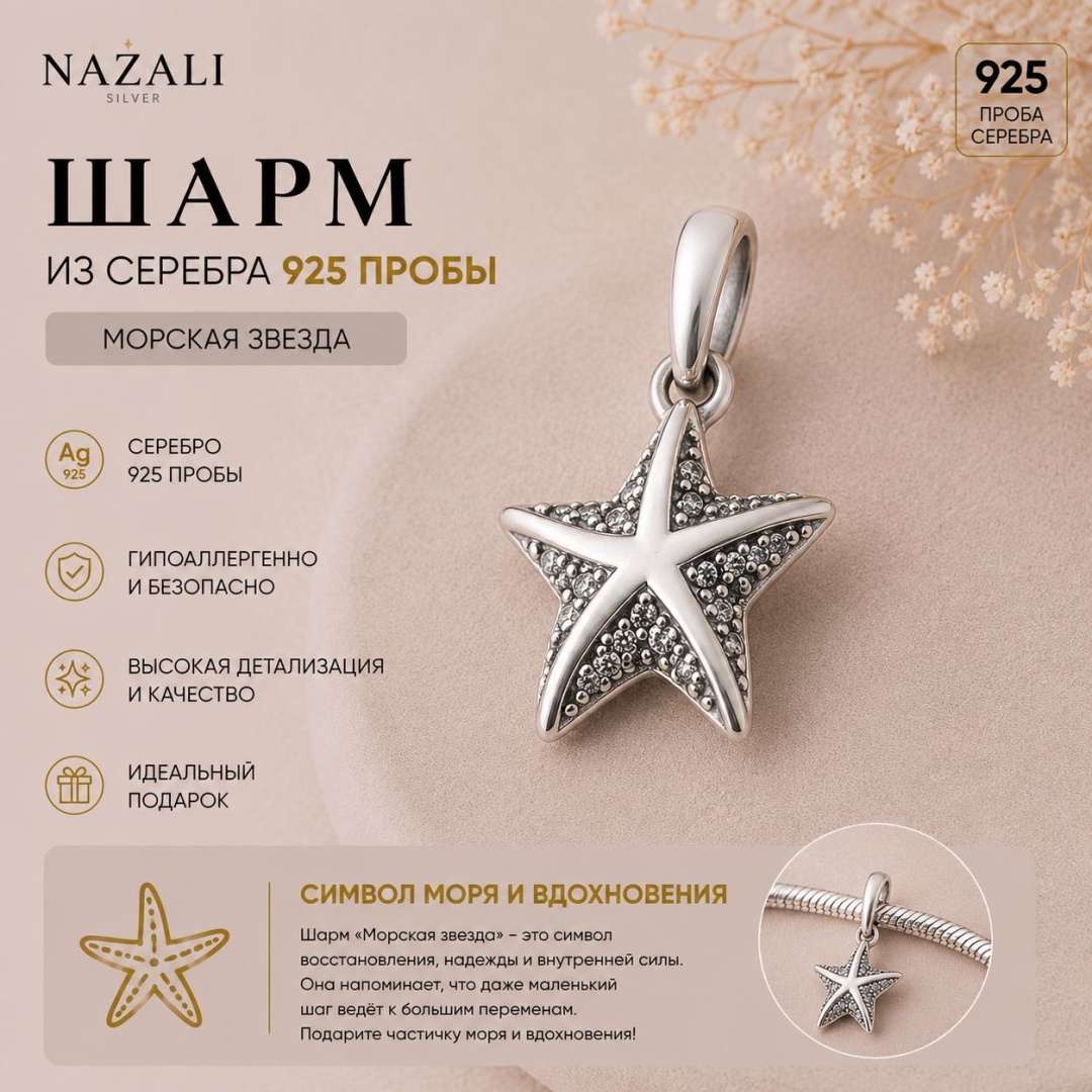 Шарм-подвеска Nazali silver 129291142 вес 2 г серебро, фианит