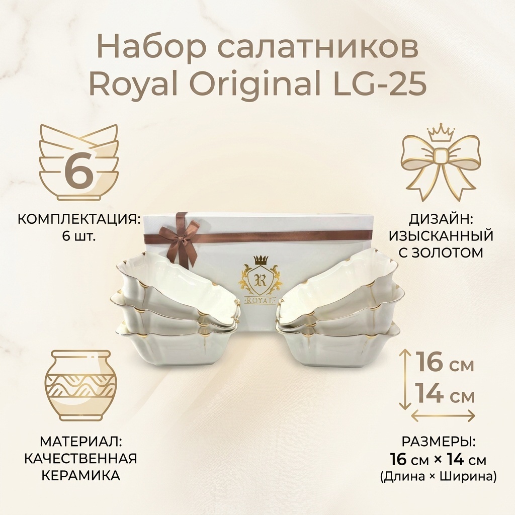 Салатник Royal Original 16х14 см, керамика, 6 шт