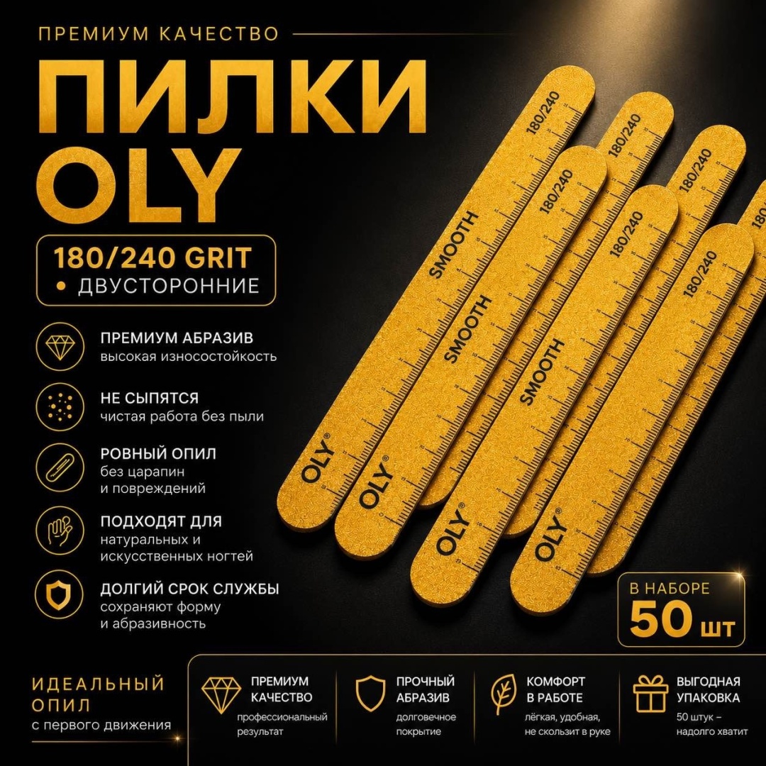 Oly маникюрная пилка Smooth 180/240 грит 50 шт