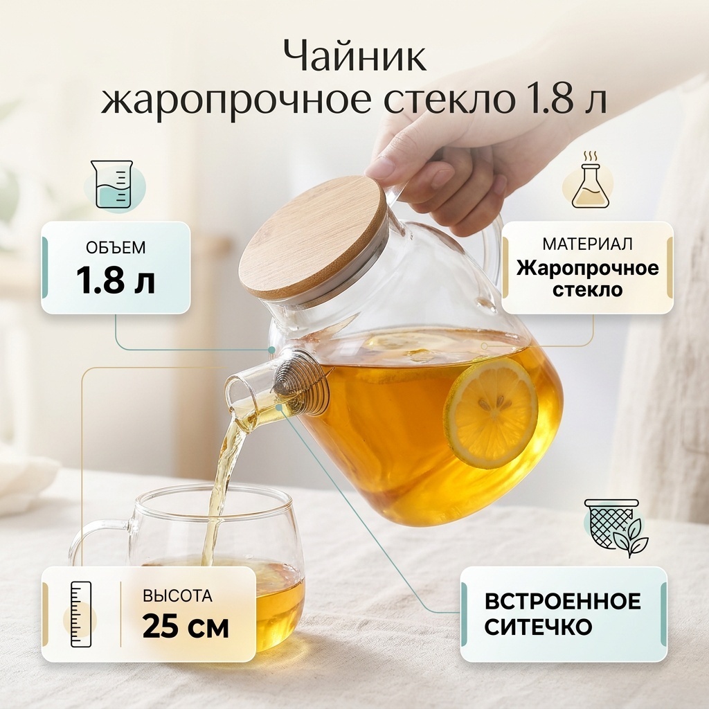 Чайник 240696 1.8 л, жаропрочное стекло