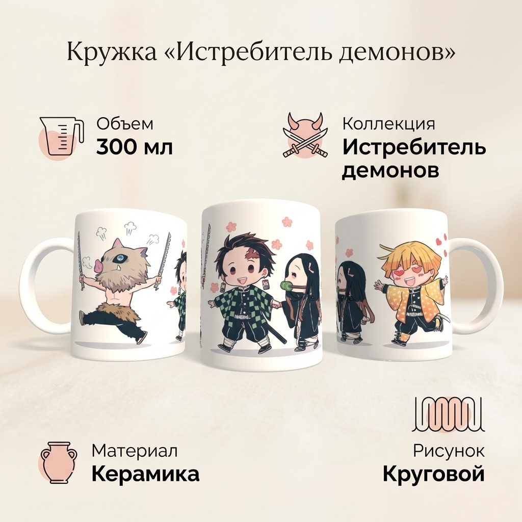 Кружка «28 Истребитель демонов аниме», 300 мл, керамика, 1 шт.