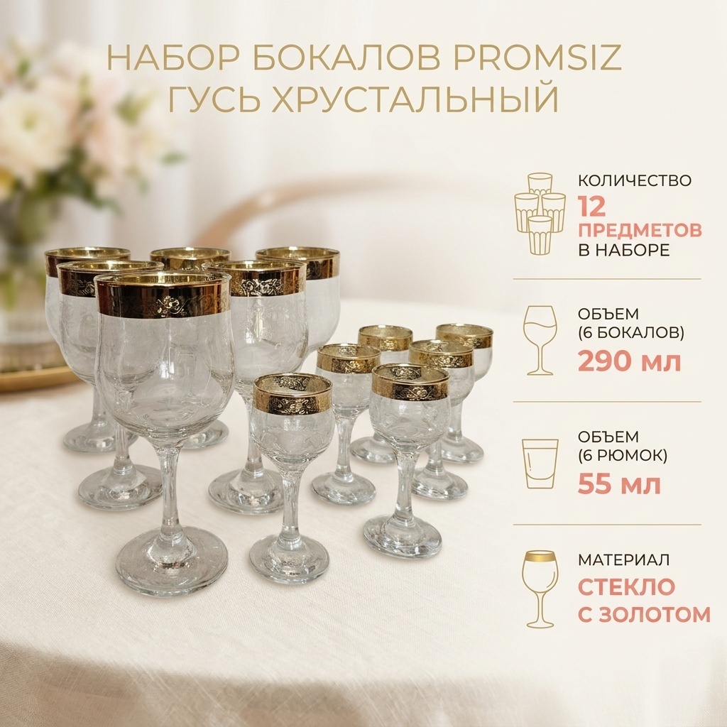 Набор бокалов Promsiz 290 мл, стекло, 12 шт