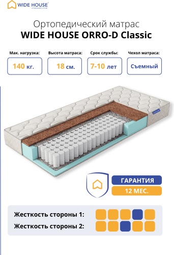 Матрас WIDE HOUSE ORRO-D Classic, 145x185x18 см