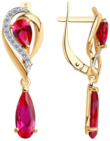 Серьги SOKOLOV K724967 вес 2.93 г золото, фианит, нанорубин, корунд