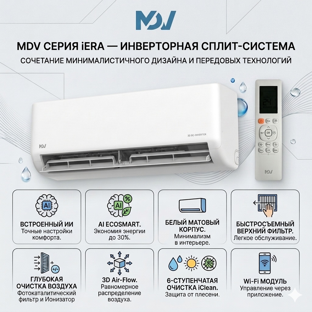 MDV iERA inverter MDSAJ-09HRFN8/MDOAJ-09HFN8 белый