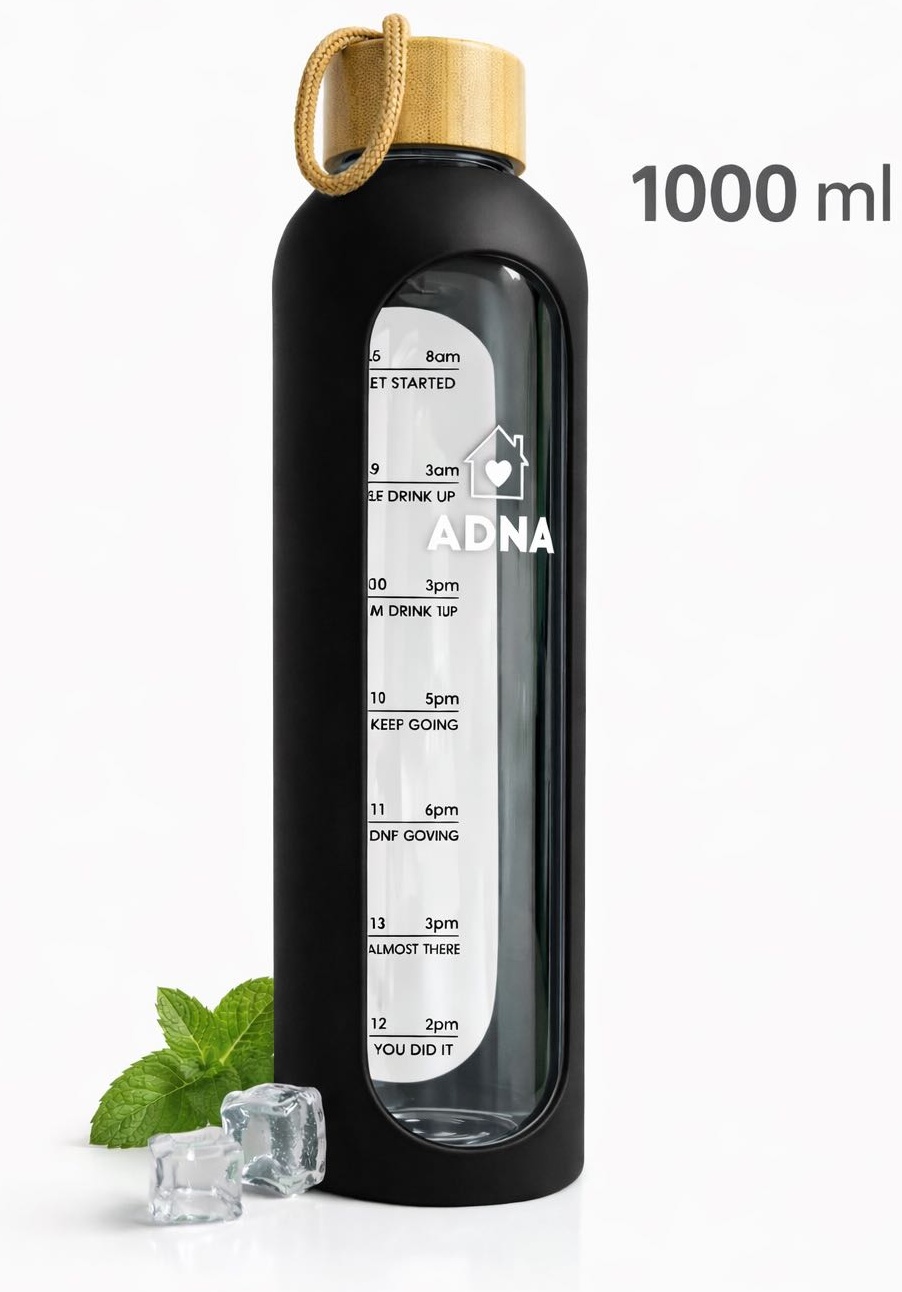 Бутылка Adna 1 л черный, прозрачный, винтовая, силикон, стекло