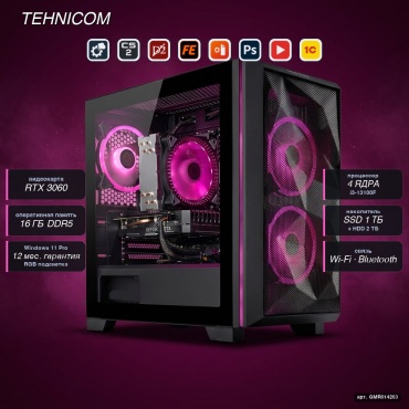 Tehnicom i3-13100F / RTX 3060 12 Гб / 16 Гб / 2000 Гб HDD+SSD 1000 Гб / Win 11 Pro