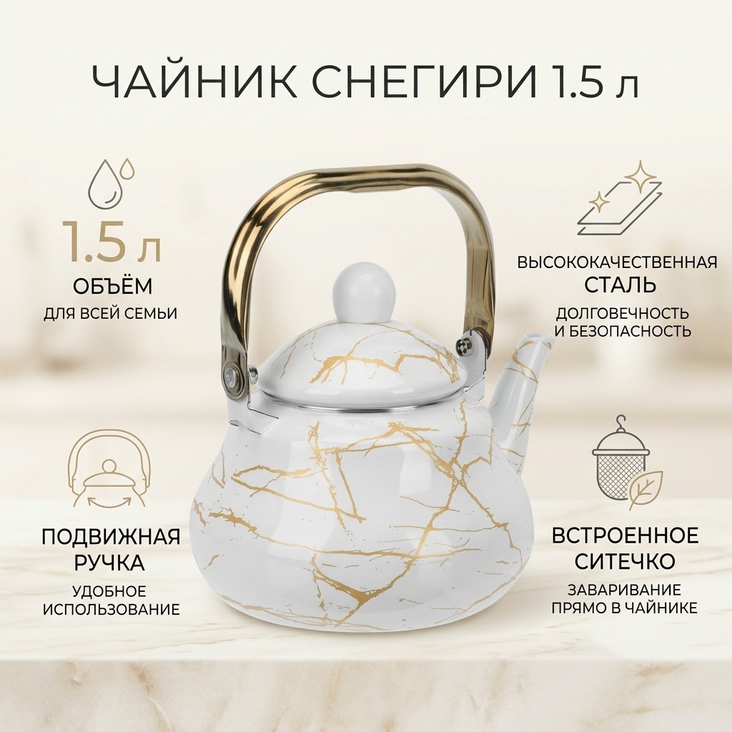 Чайник Снегири 846261 1.5 л, нержавеющая сталь