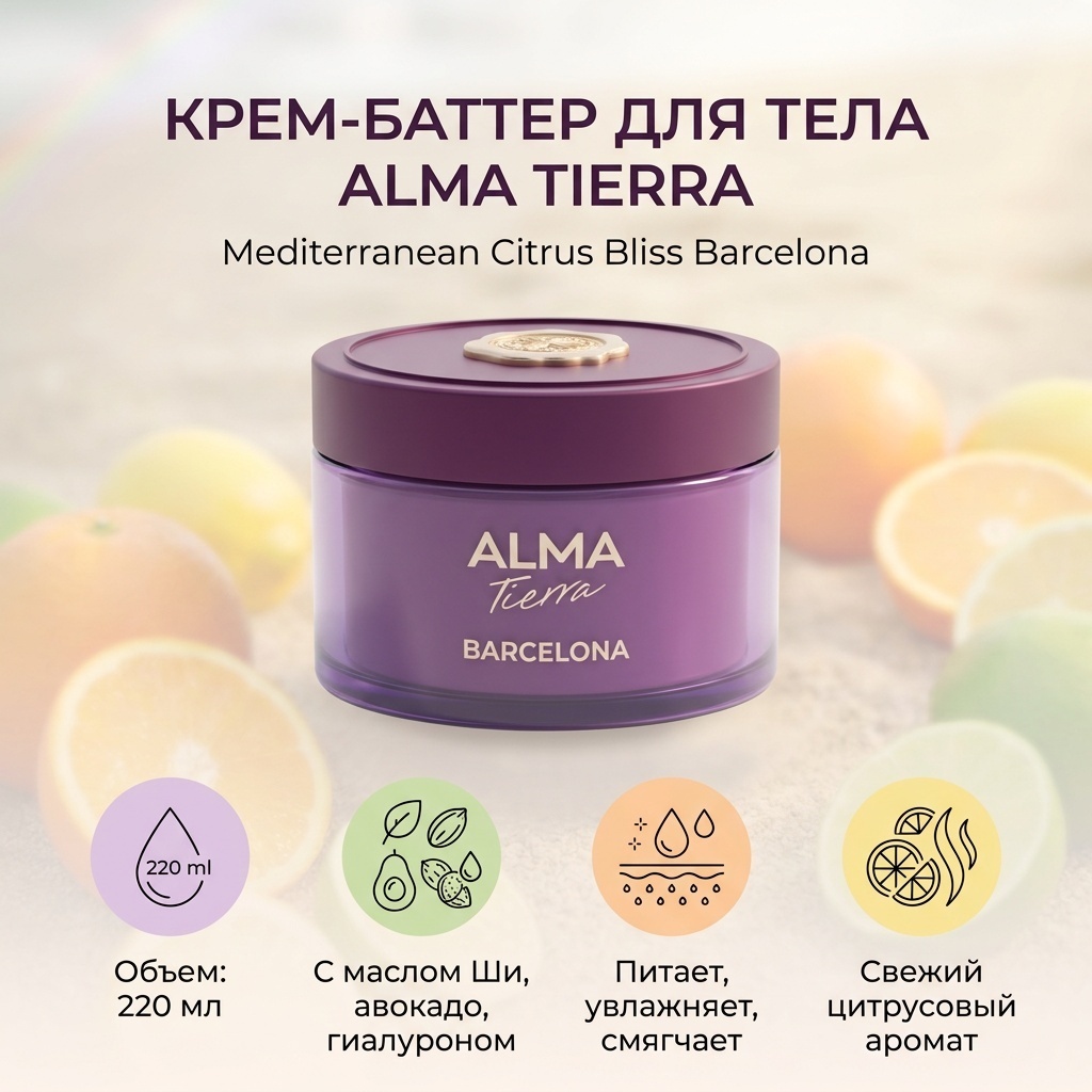 ALMA TIERRA Mediterranean citrus bliss Barcelona крем-баттер для тела 220 мл