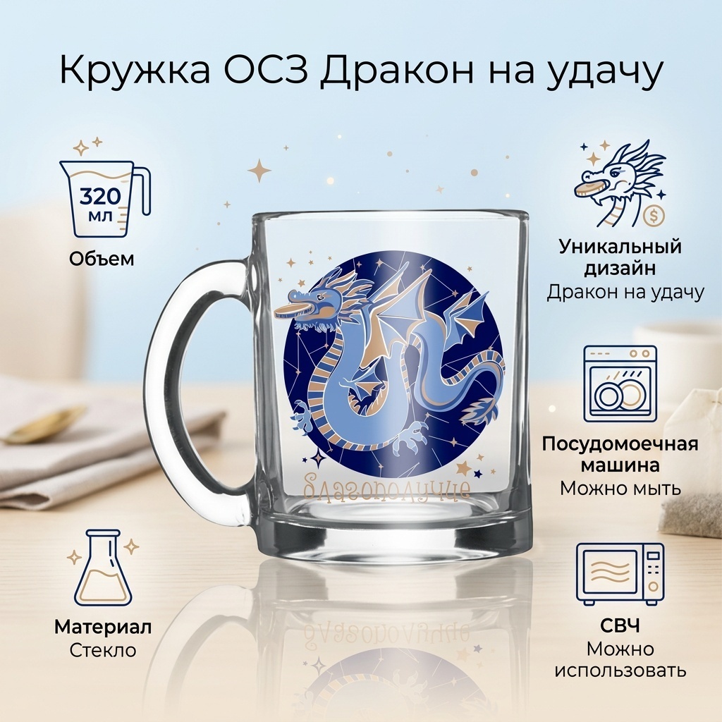 Кружка ОСЗ «Дракон на удачу», 320 мл, стекло, 1 шт.