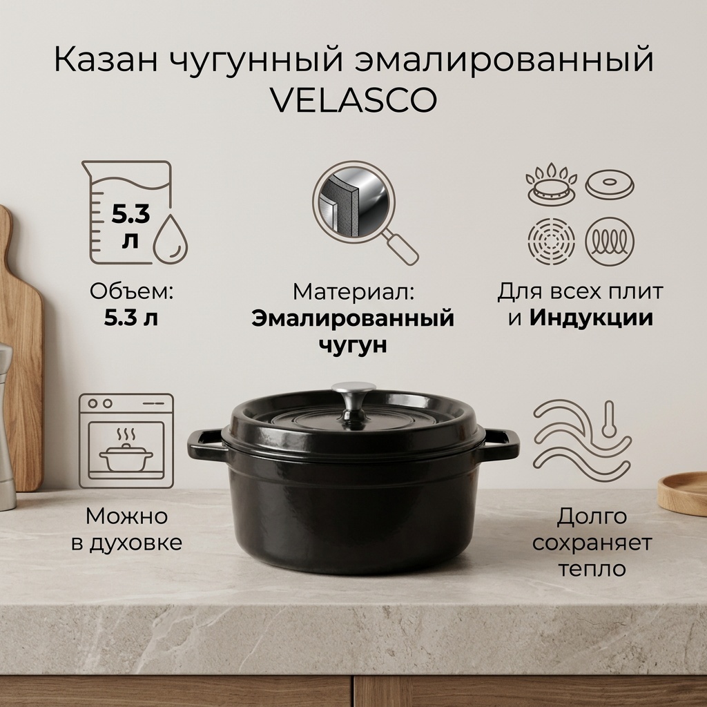 Казан VELASCO 5.3 л, чугун