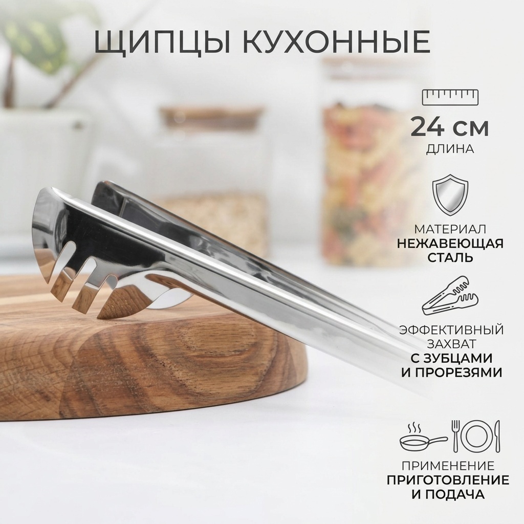 Щипцы нержавеющая сталь, 1 шт