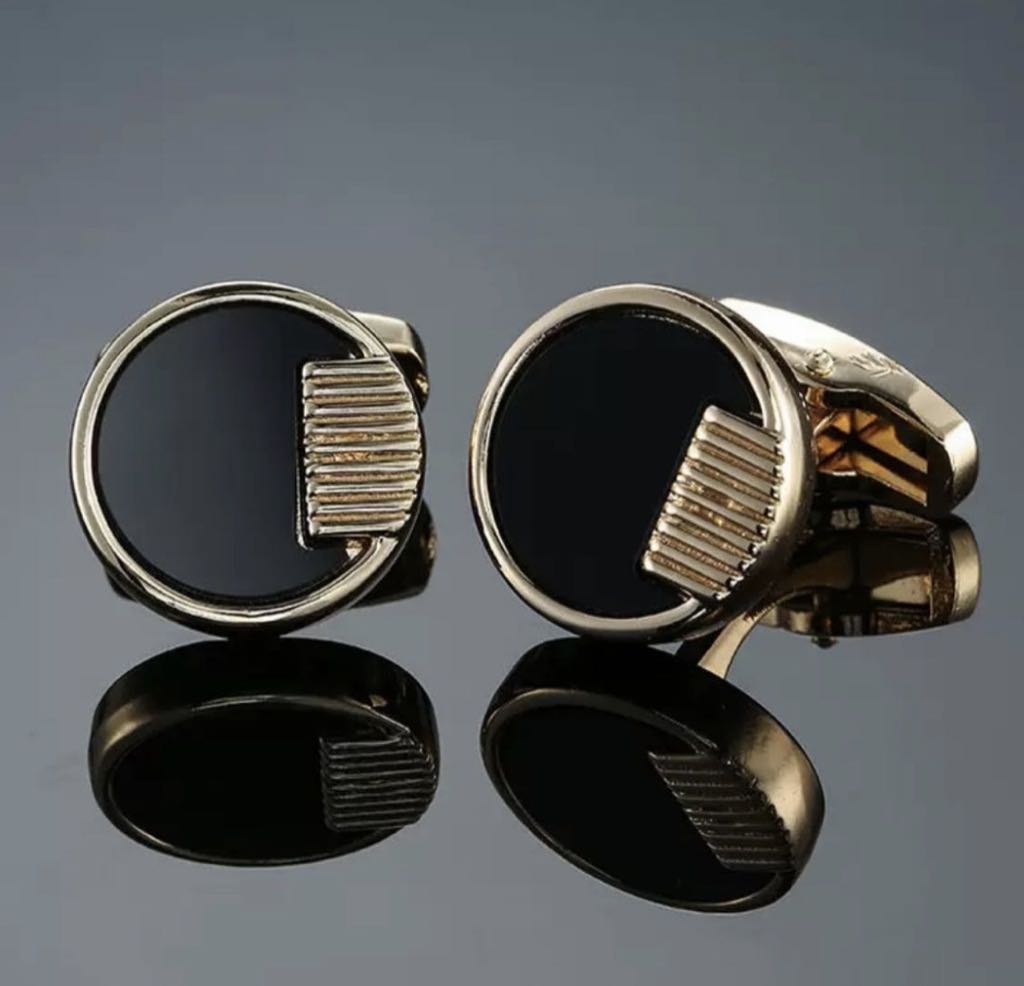 Запонки NARIZ бижутерный сплав, черный янтарь