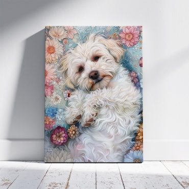PEMIKAN CRAFT картина Белый пес лежит в цветах 40x60 см