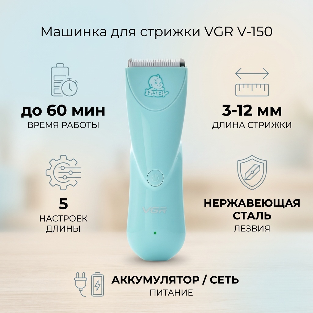 VGR Professional машинка для стрижки V-150 голубой