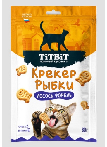 TiTBiT 028407 Крекер рыбки лосось, форель для кошек 80 г 1 шт