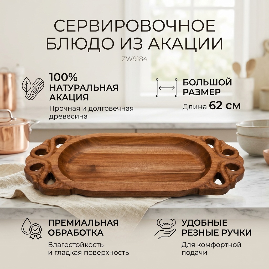 Блюдо WOW 62х29 см, дерево, 1 шт