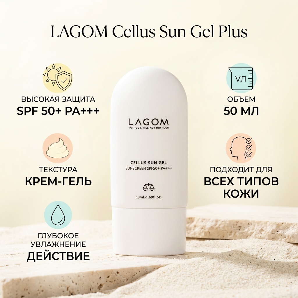 LAGOM крем-гель Cellus Sun Gel Plus SPF 50+ PA+++ для лица 50 мл