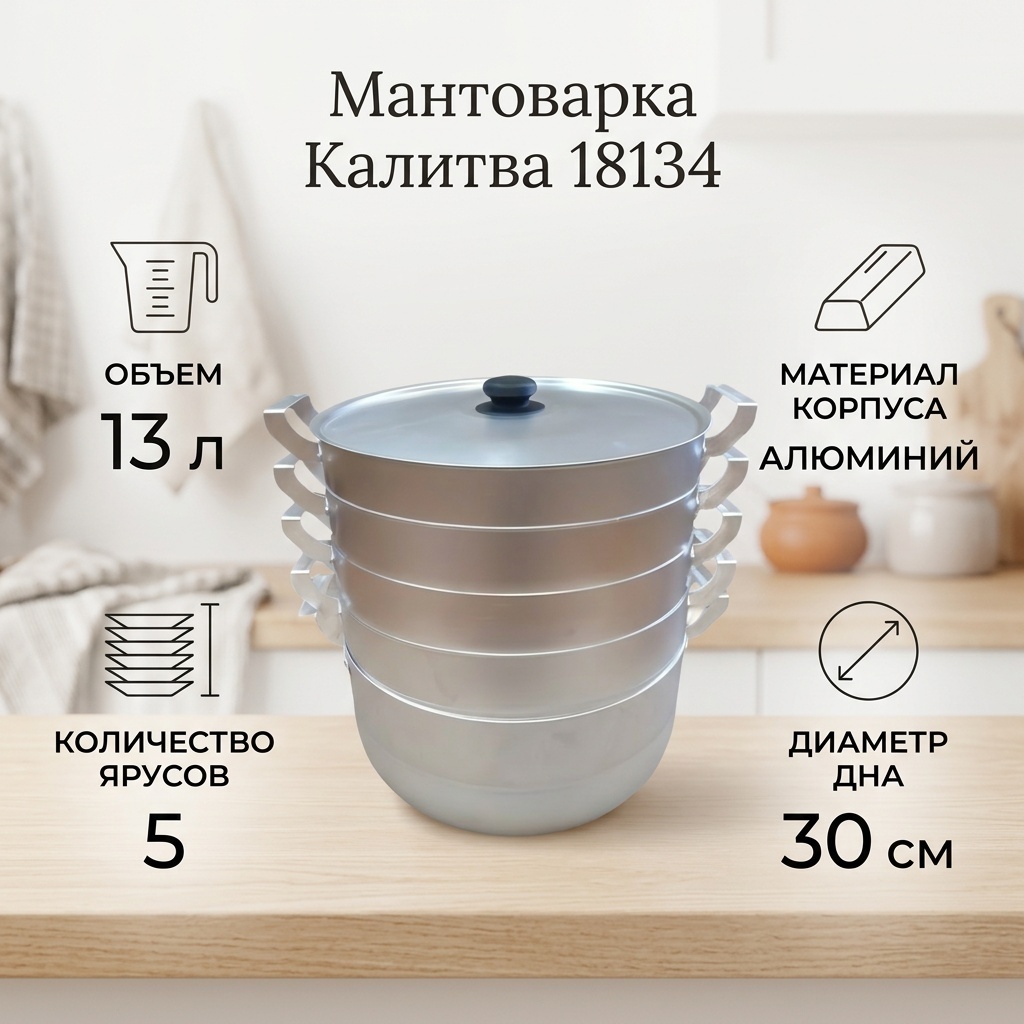 Мантоварка 13 л, Калитва алюминий, количество ярусов: 5