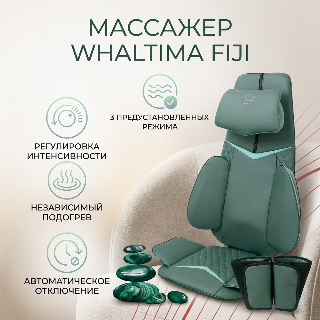 Массажер Whaltima Fiji накладка на спинку стула вибрационный, воздушно-компрессионный