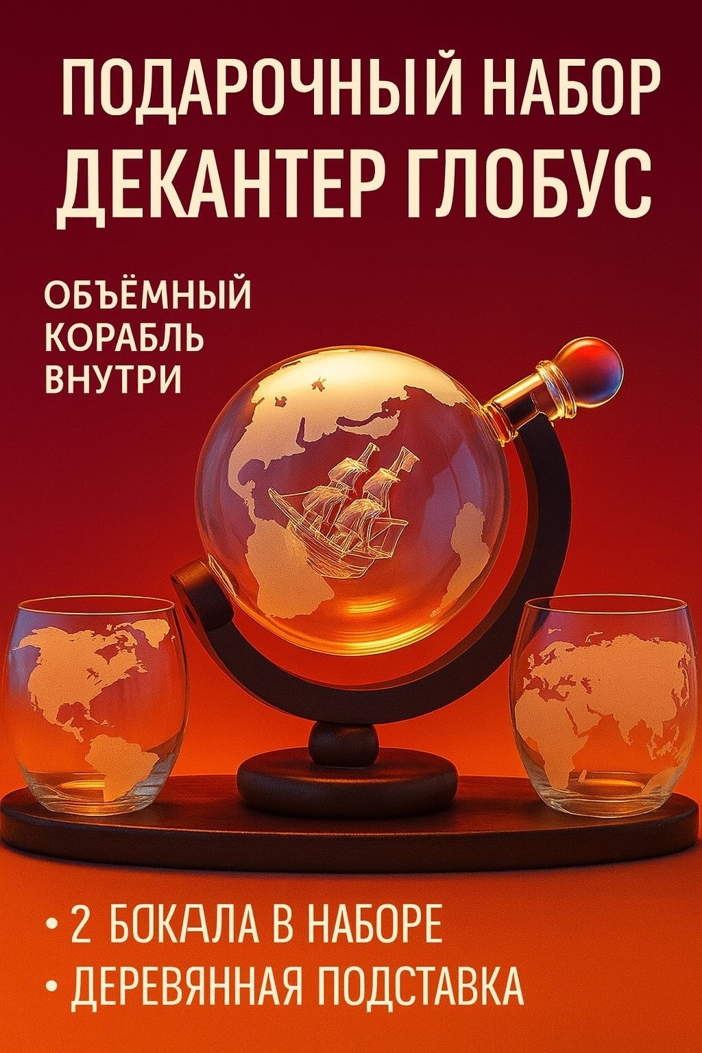 Декантер 0.85 л, дерево, стекло