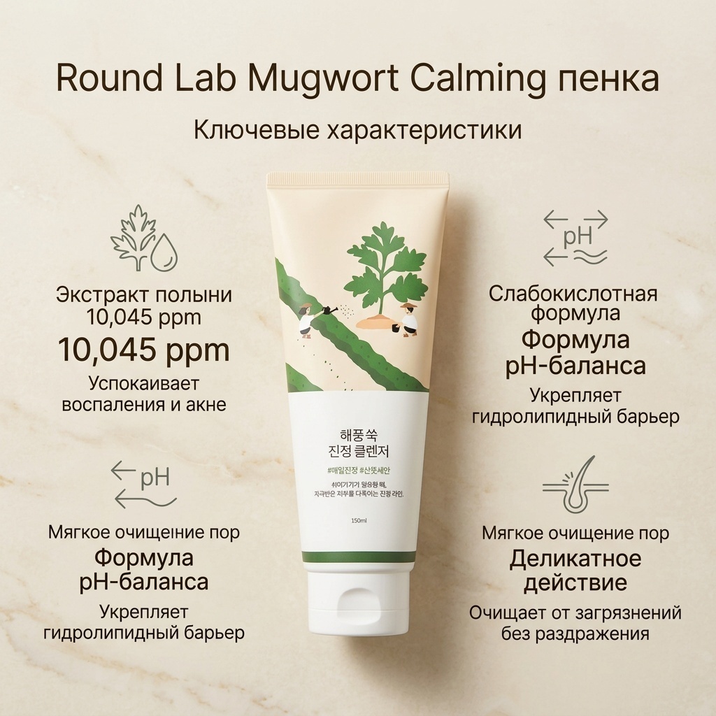 Round Lab Mugwort Calming пенка 150 мл, фото 2