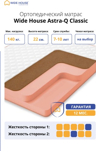 Матрас WIDE HOUSE Astra-Q Classic, 130x200x22 см