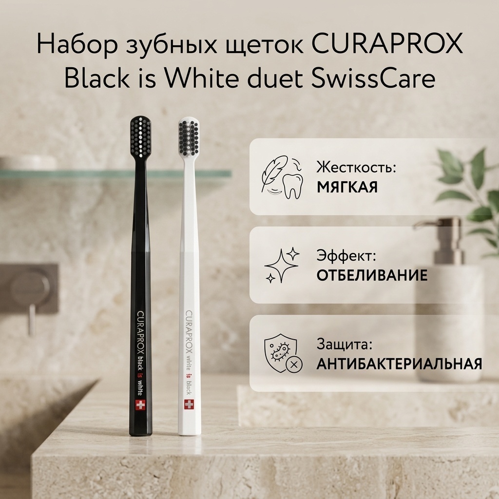 CURAPROX Black is White duet SwissCare набор по уходу за полостью рта мягкая 2 шт