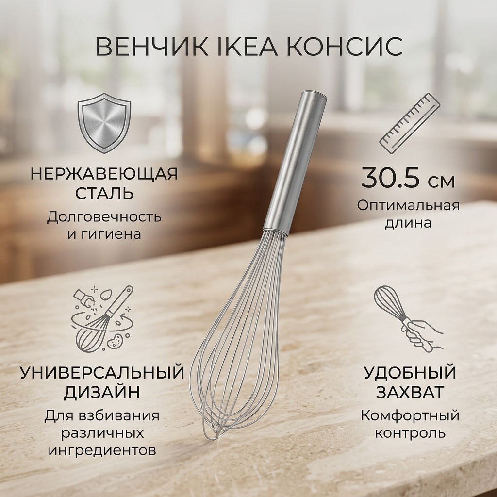 Венчик IKEA нержавеющая сталь, 1 шт