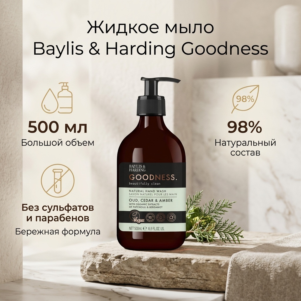 Жидкое мыло туалетное BAYLIS & HARDING GOODNESS Древесный, цитрусовый 500 мл