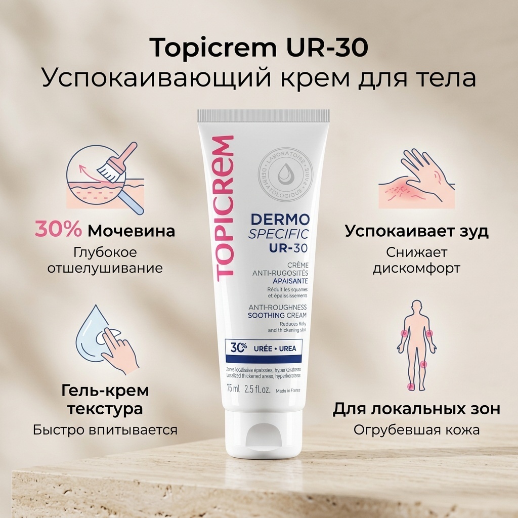 TOPICREM UR-30 Anti-Roughness Soothing для огрубевшей кожи успокаивающий крем для тела 75 мл