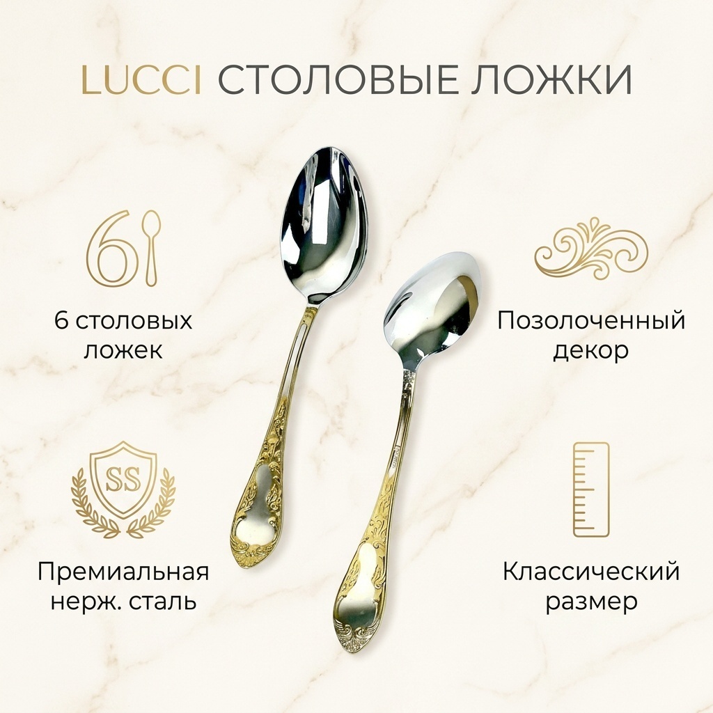 Набор столовых приборов LUCCI 6 шт, серебристый ЛожкиСтоловыеМ-18ЛНТП/6штук 371614657