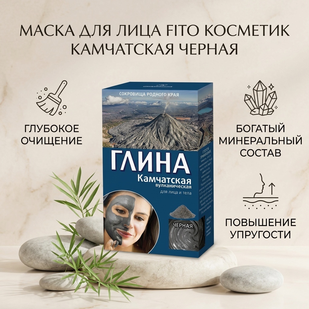 Маска для лица Fito Косметик глиняная Камчатская черная 100 г