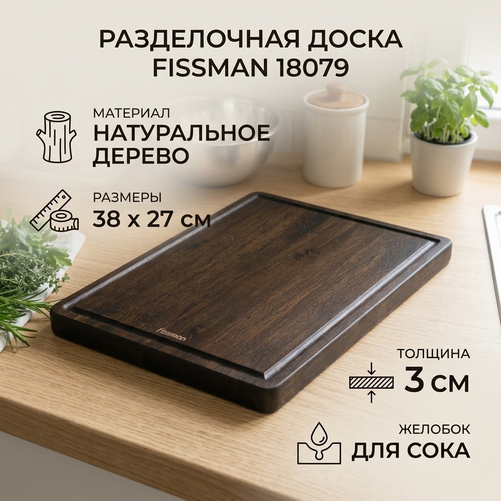 Fissman разделочная доска 18079 1 шт, дерево