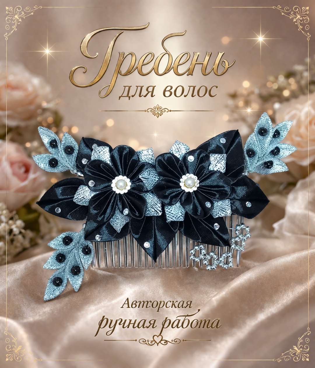 Заколка черный, серебристый