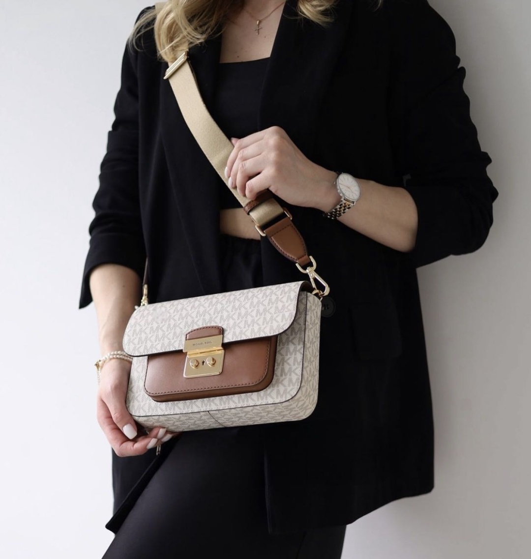 Сумка кросс-боди Michael Kors канвас коричневый, кремовый