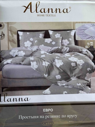 Комплект Alanna Полоска цветы евро макси сатин, 4 наволочки: 50x70 см, 70x70 см