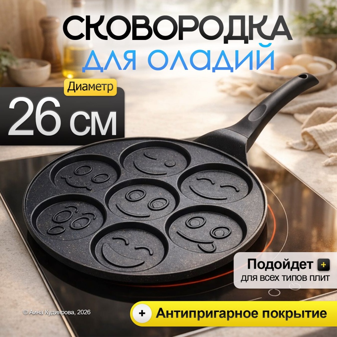 Сковорода порционная Сковорода порционная 26 см, для оладий 26 см с антипригарным покрытием, алюминий