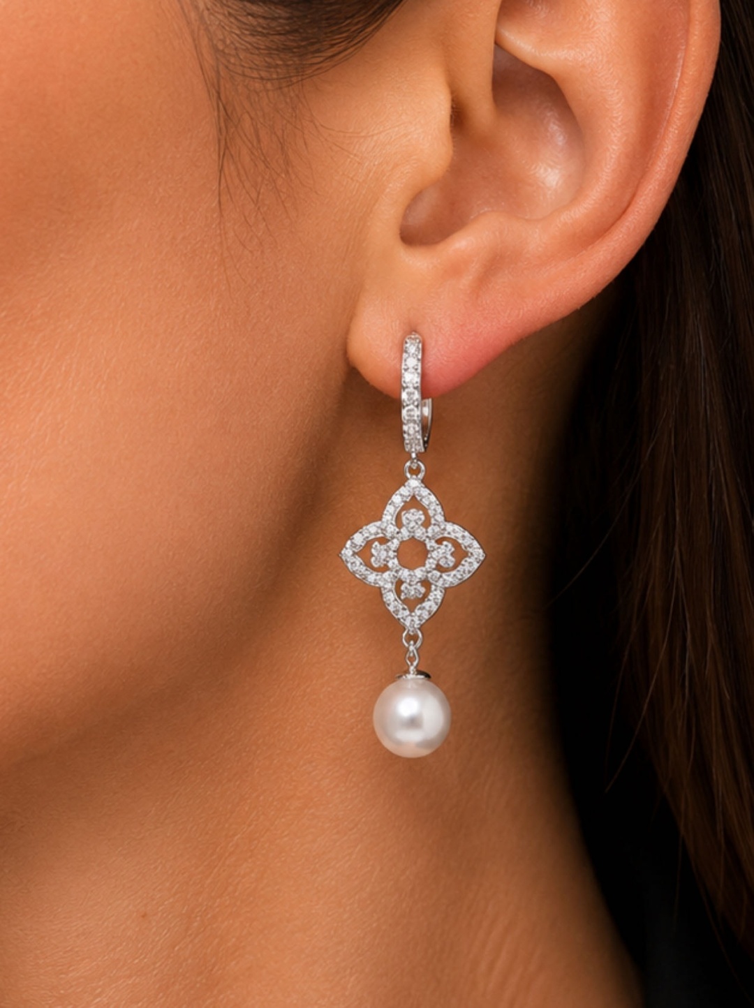 Серьги ASAL SILVER 600700 вес 6 г серебро, жемчуг, фианит