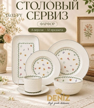 Сервиз на 6 персон Deniz 32/FY, предметов: 32, чайно-столовый, керамика