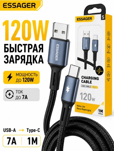 Кабель ESSAGER USB TypeC (M), USB Type-A (M), 1 м, EXCT120-CGC03-P синий